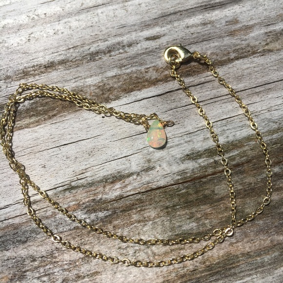 Genuine Opal Teardrop 14k Choker - Picture 2 of 8